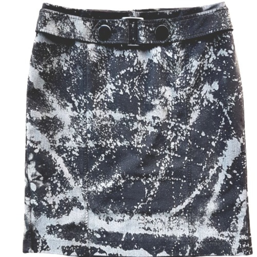 Custom Bleach Tie-Dye Flat-Black Gray Pencil Skirt